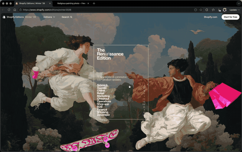 Animated demo: right-clicking a webpage, dragging to select an area, and getting back a polished framed screenshot.